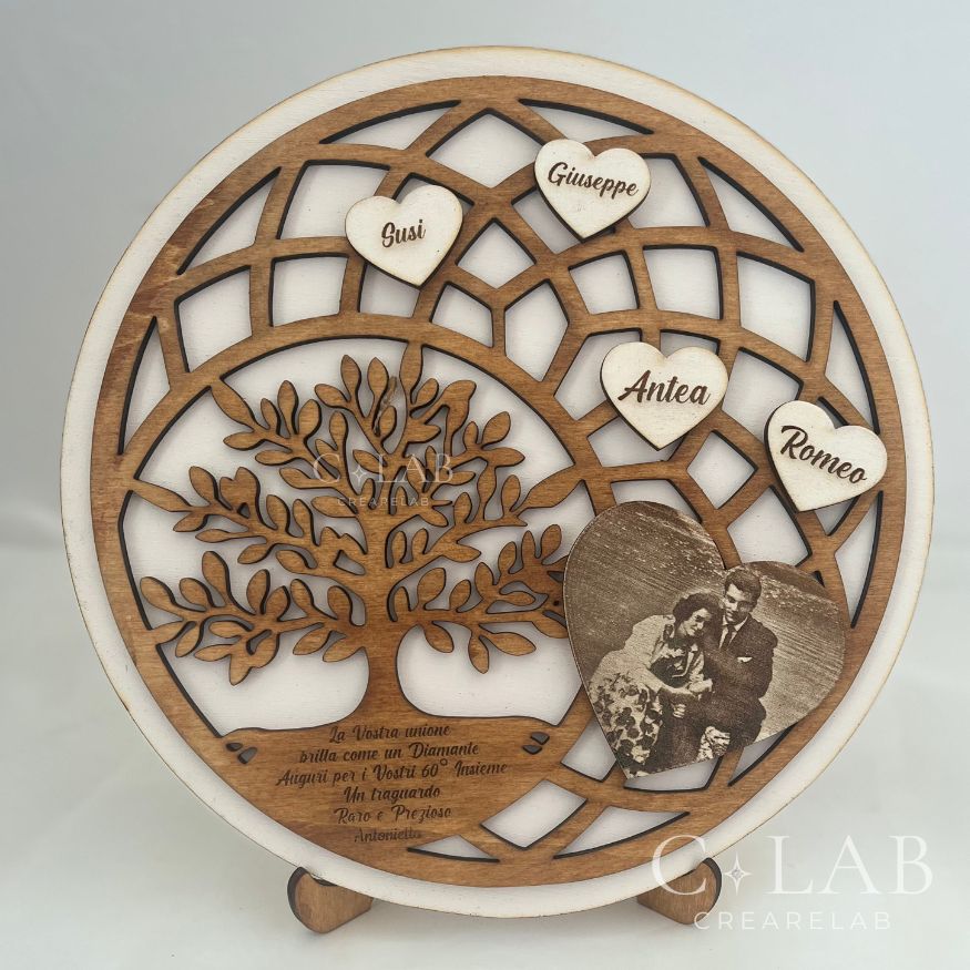 Albero della vita in legno con foto incisa