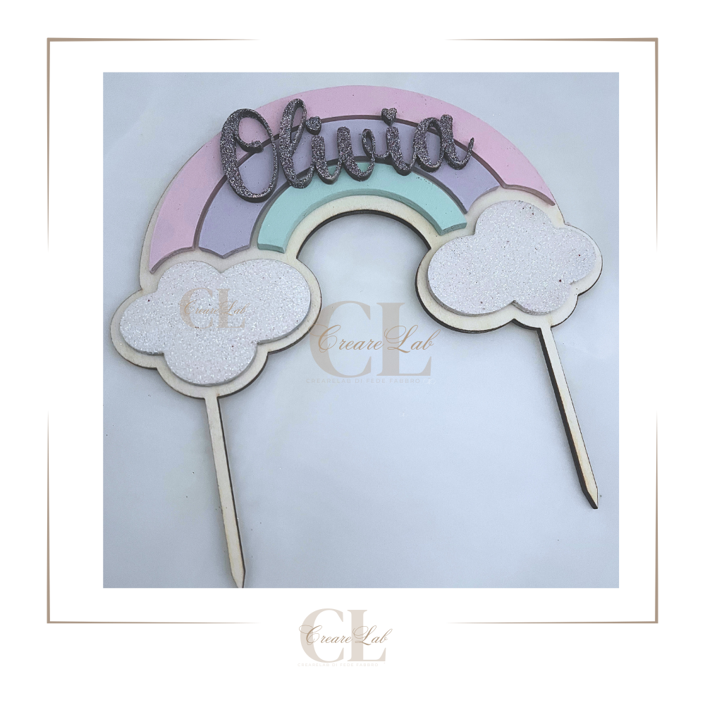 Cake topper Arcobaleno glitterato