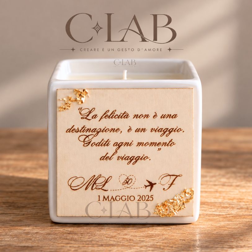 Candela Personalizzata con Frase Incisa e Foglia d’Oro