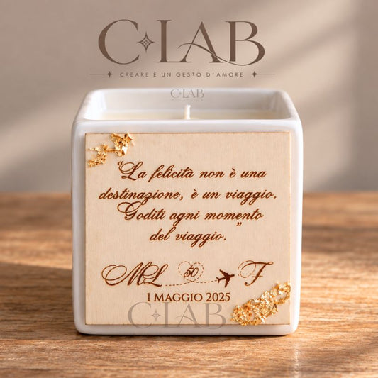 Candela Personalizzata con Frase Incisa e Foglia d’Oro