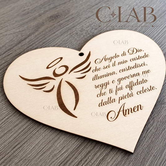 Quadretto Cuore Sacro Inciso – "Angelo di Dio"